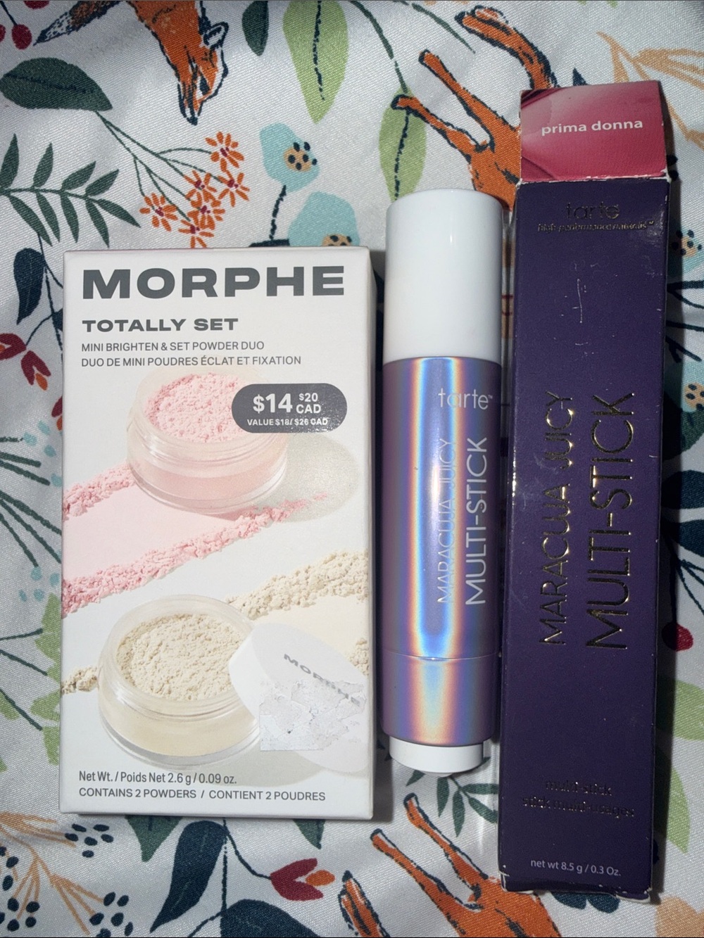 Morphe Totally Set Mini Brighten & Set Powder Duo & Tarte Blush Stick